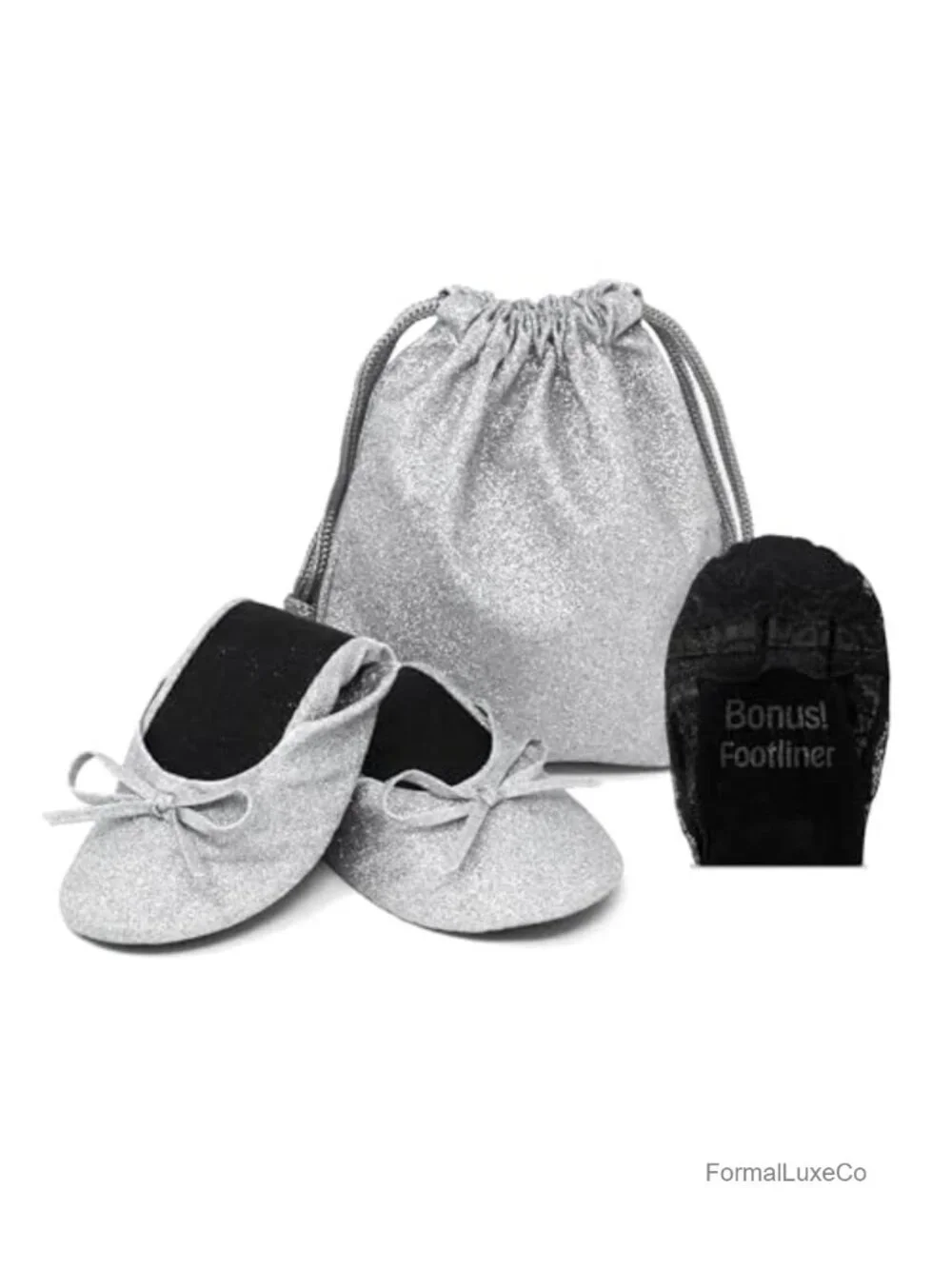 Sparkly Foldable Ballet Flats for Weddings, Glitter Slippers with Pouch
